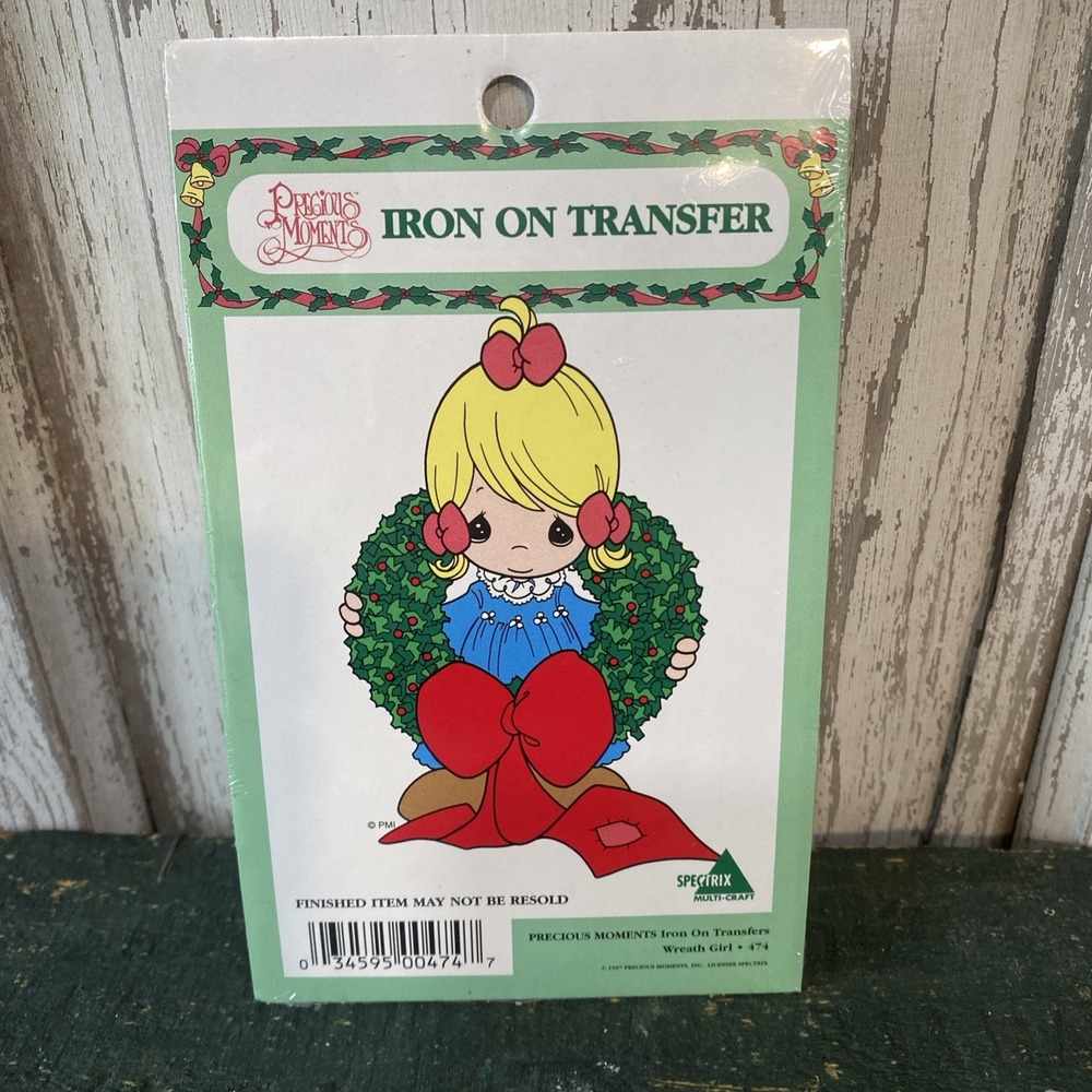 Precious Moments Wreath Girl #474 Iron On Transfer Spectrix Multi-Craft NIP
